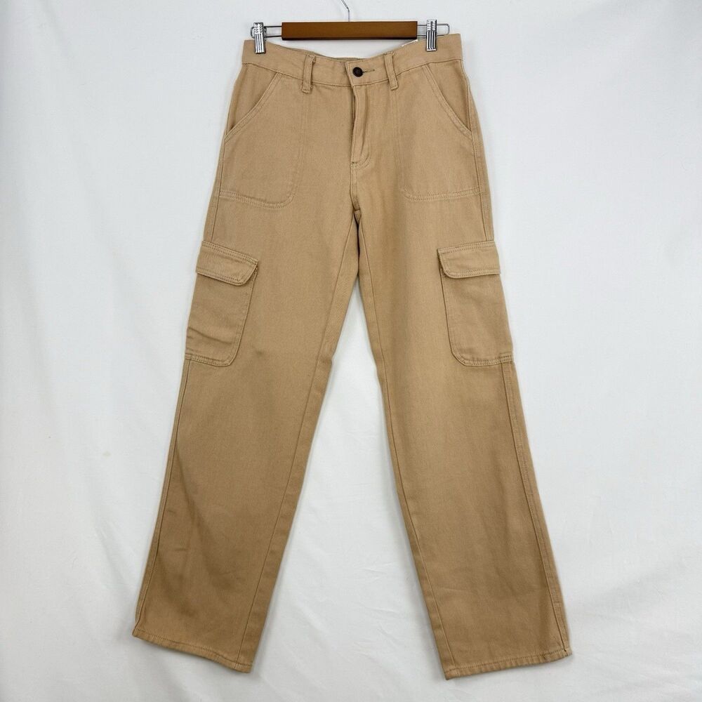 Women's Wide Leg Cargo Jeans Size 4 Relaxed Fit Denim Beige - Picture 4 of 16